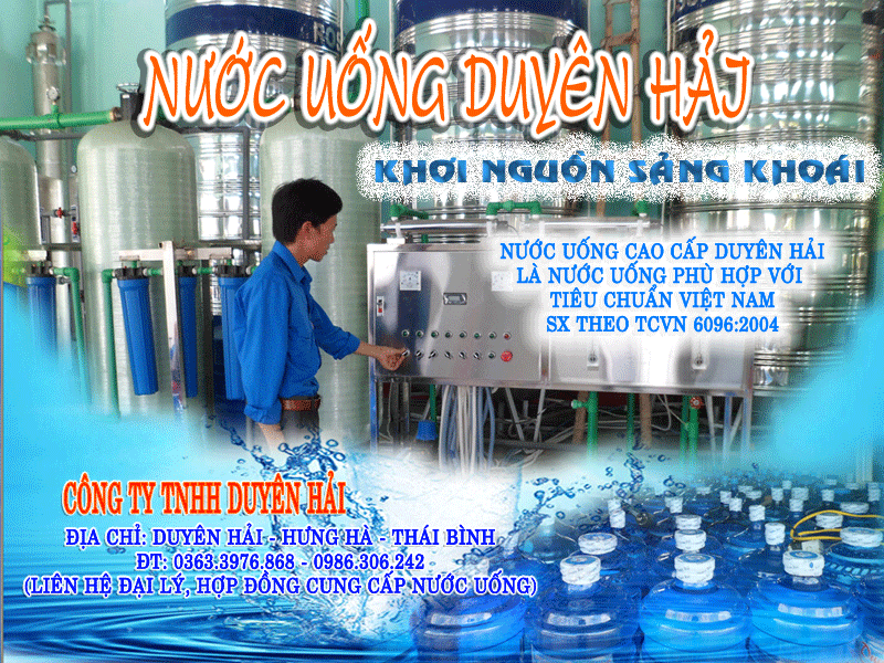 Công ty TNHH Duyên Hải của đ/c Nguyễn Trung Bằng chuyên sản xuất nước uống tinh khiết tại xã Duyên Hải